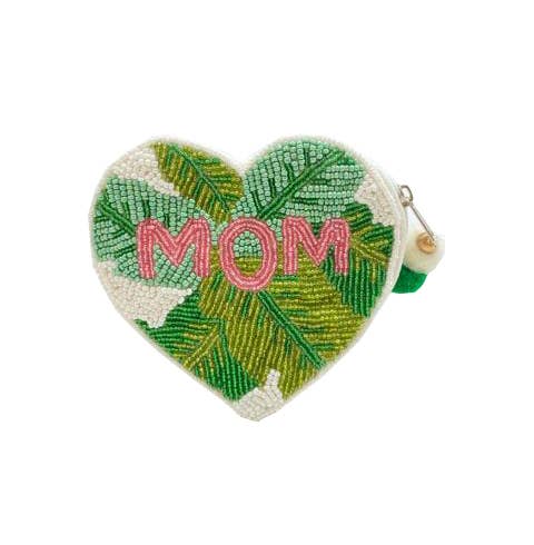 Mom Palm Heart Beaded Coin Pouch