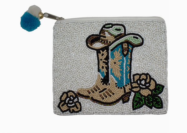 Cowboy Boots Beaded Coin Pouch