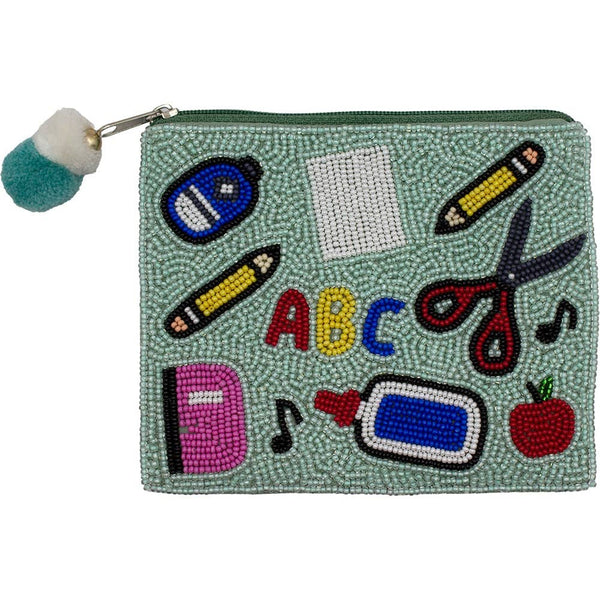 School Supplies Beaded Coin Pouch