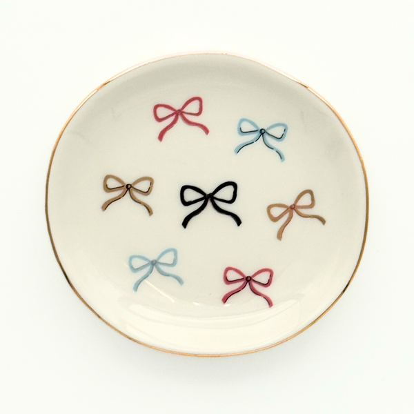 Round Trinket Tray Multicolor Bows